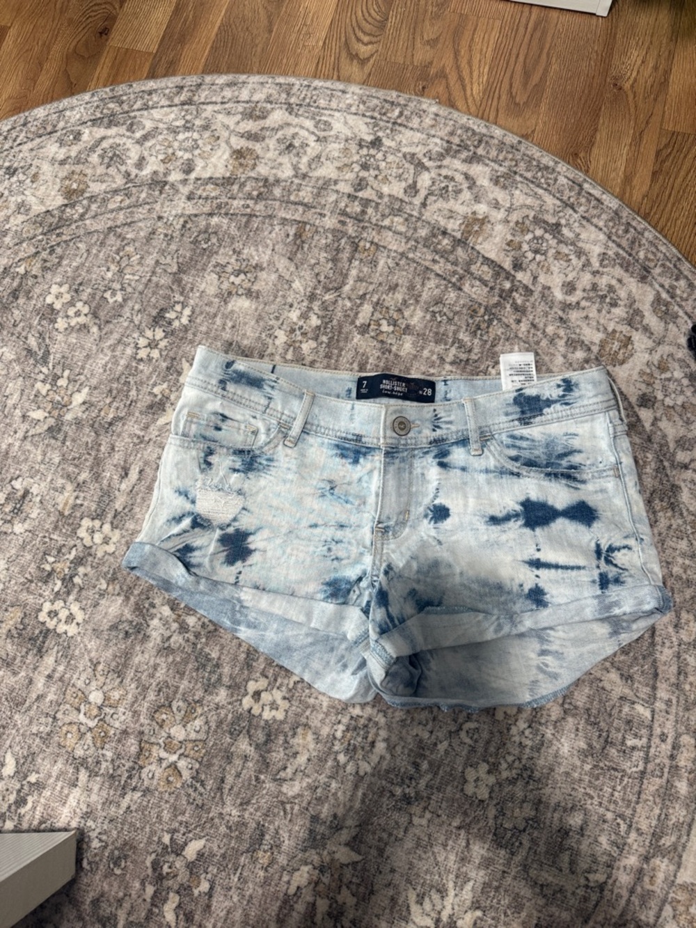 Hollister Light Blue and Dark Blue Tie-Dye Denim Shorts